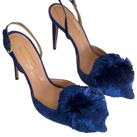 Aquazzura powder puff navy blue slingback suede 105mm heels EU 37.5 - Picture 2 of 7